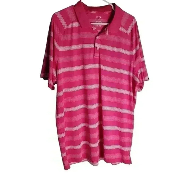 Oakley Hydrolix Pink Striped Regular Fit Collared Golf Polo Shirt XL - Picture 1 of 8